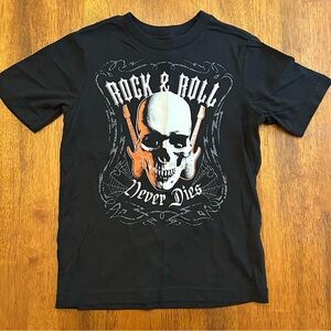 Rock & Roll Skull Graphic Tee | Boys XS (4/5) | “Rock & Roll Never Dies” |